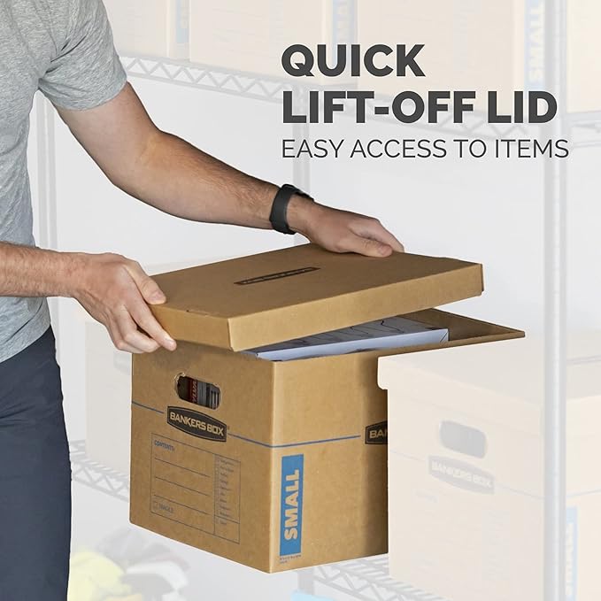 Bankers Box Small Classic Moving Box 15 Pack, Reinforced Handles, Tape-Free Assembly, Box with Lid, 15-in x 12-in x 10-in (7714209)
