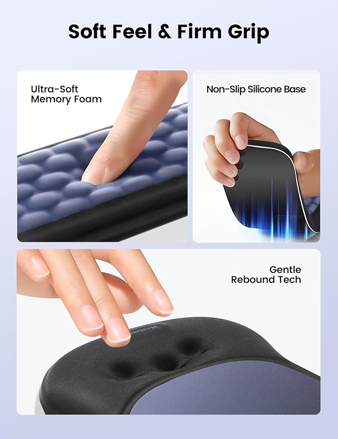 meatanty Keyboard and Mouse Pad Wrist Rest Set, Ergonomic Wrist Pad Support, Computer Hand Palm Rest Combo, Memory Foam Typing Desk Accessories Carpal Tunnel Cushion, Laptop Office Home - Blue & Gray