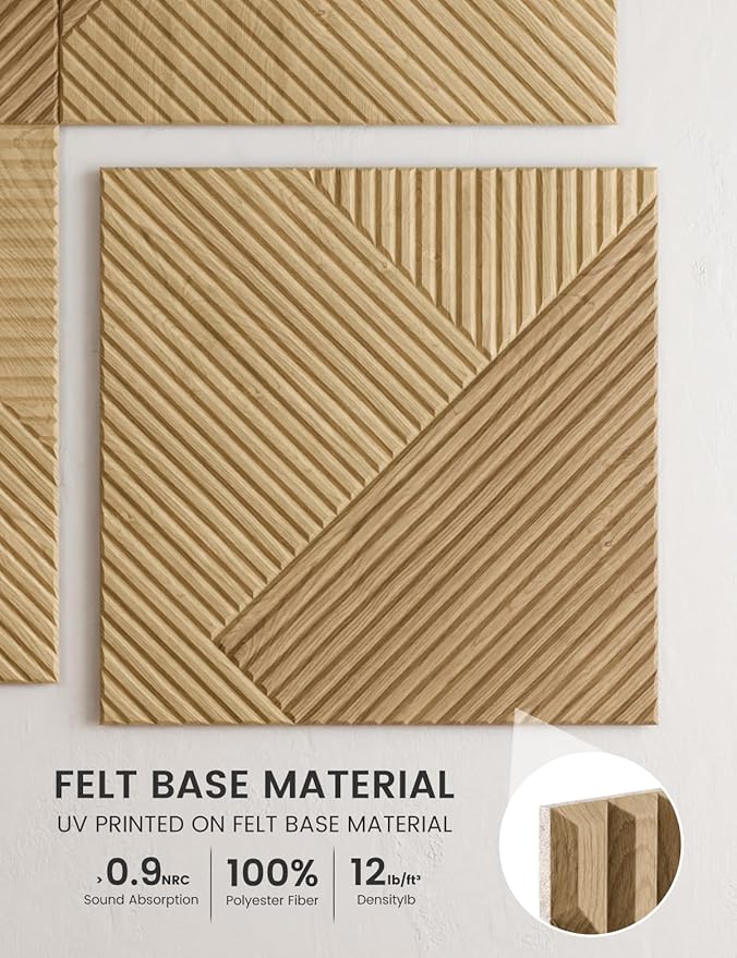 Fluxynara Large Felt Bulletin Board,Cork Board Alternative 70.87'' x 47.24'' Art Acoustical Wall Panels-6 Pack with 60 Adhesive Tabs,for Recording Studio/Home Offices-Natural Oak/Diamond