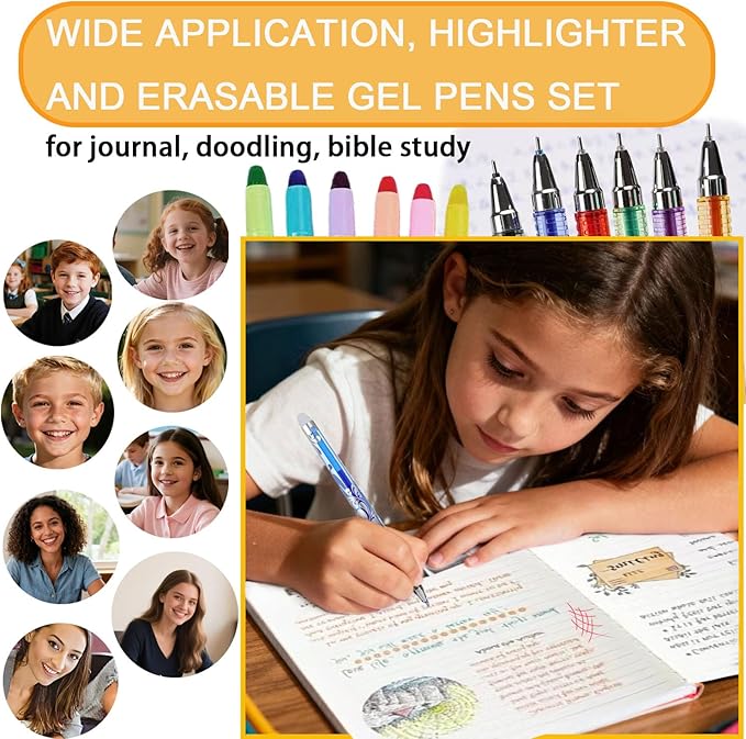ZAYSWDNS 55 Pcs Bible Journaling Kit With 6 Gel Highlighters 8 Colorful Erasable Gel Pens and 40 Refills & 1 Erasable Gel Pen Eraser,No Bleed, for Bible Study Journaling Planner Notes School Supplies
