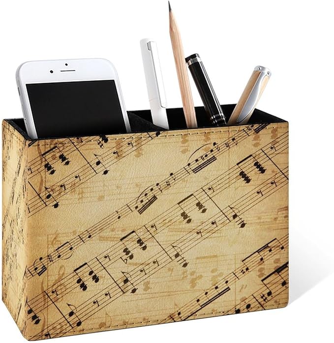 Famame Retro Piano Music Score Pencil Holder for Desk, Leather Desktop Container Pen Cup Storage Study Table Pen Organizer Makeup Brushes Holder for Office Home