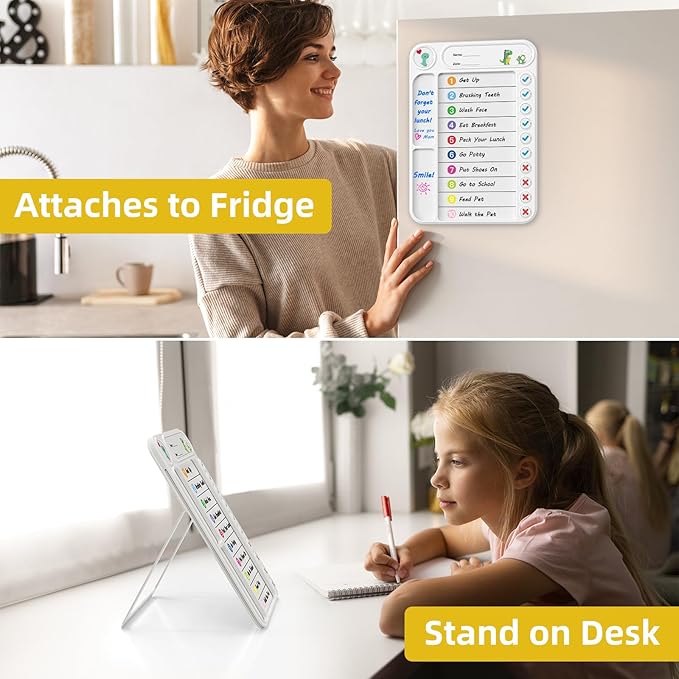 2-Pack Magnetic Chore Chart for Kids, ADHD Task Tracker Easy-Check Routine Dry Erase Board, to-Do List Planning Tool with Stand for Fridge/Desk/Home/School, 6 Reusable Sheets, 4 Markers White