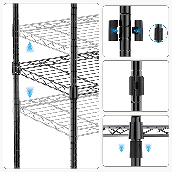 M MZG 1000 lbs 4Tier Shelf Metal Storage Shelves Wire Rack Closet Organizers with Wheel for Garage Kitchen Bathroom Laundry Black 13.7" D x 29.5" W x 47.2" H