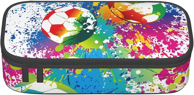 Colorful Soccer Pencil Case Big Capacity Storage Pencil Pouch Stationery Bags With Zipper Portable Pen Holder Box Organizer For Boys Girls Teens Student College School Office Supplies