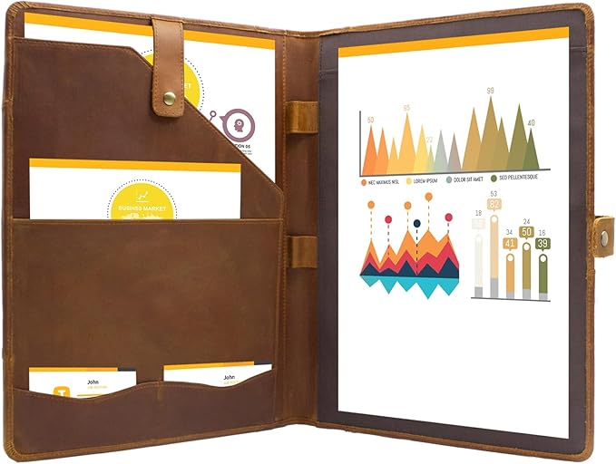 Jack&Chris Leather Portfolio, A4 Document Folder Legal Pad Padfolio, Professional Writing Letter Notepad Clipboard Sleeve Organizer, Resume Folio Binder for Men&Women,Brown