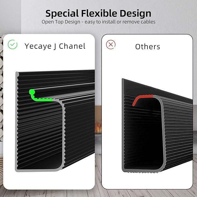 YECAYE 94.2in Cable Management, Cable Organizer,Adhesive Mount Cord Organizer for Desk, Cord Organizer, No-Drill Desk Wire Management for Home Office, Baby proofing, Black