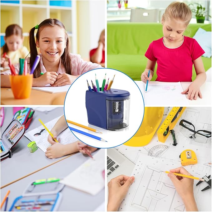 Electric Pencil Sharpener Heavy-Duty Helical Blade Sharpener with Adapter/Battery Operated for No.2/ (6-8mm) Pencils with Auto Stop & Cleaning Brush in School/Classroom/Office (Blue)