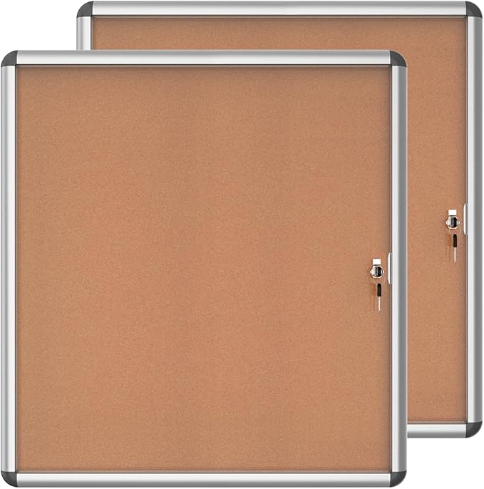 Mifuro 2 Pack 28"x26" Enclosed Bulletin Board, Lockable Weather-Resistant Aluminum Cork Noticeboard for School & Office, Silver Frame w/Cork