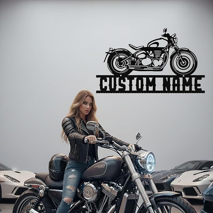 Custom Motorcycle Metal Sign Personalized Biker Name Sign Motorcycle Wall Art Motorbike Signs Garage/Man Cave Decor Gift for Bikers Men Husband