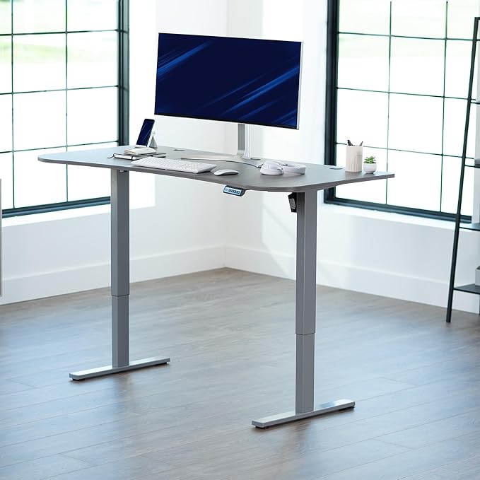 VIVO Electric 63 x 32 in Standing Desk, Memory Height Adjustment, 1B Series, Holds 220 lbs, Dark Gray Top Gray Frame, DESK-KIT-1G1G