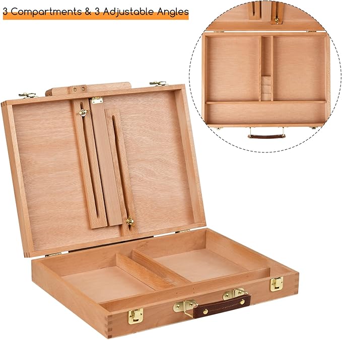 MEEDEN Tabletop Easel for Painting, Art Sketchbox Easel Holds Canvas up to 28'' Max, Adjustable Beechwood Artist Easel Pochade Box for Drawing and Sketching