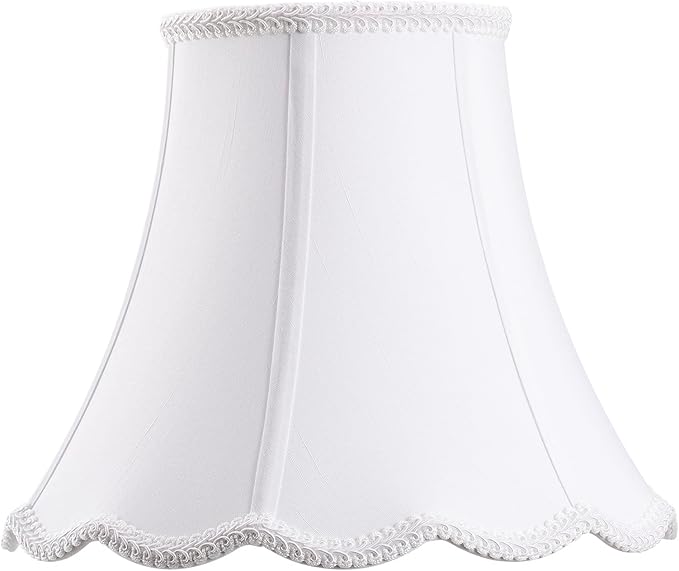 Bell Lamp Shade, Saangseon White Scalloped Lampshade Replacement, 7'' Top x 14'' Bottom x 10.5'' Slant Height x 10'' Vertical Height, Lamp Harp Included