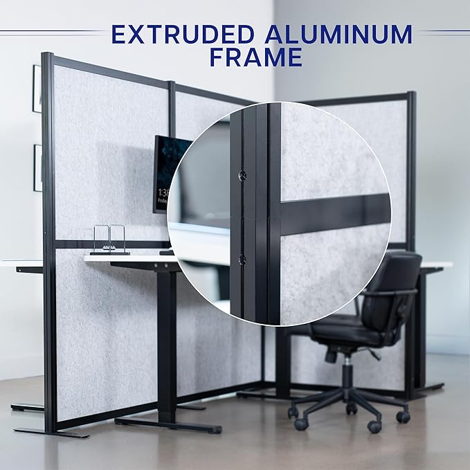 VIVO T-Shape Modular Corner Wall System, 4 Panels, Modern Professional Office Cubicle Dividers, Freestanding Privacy Screen, 66 inches High, Light Gray, Black Frame, PP-MWS63B-T