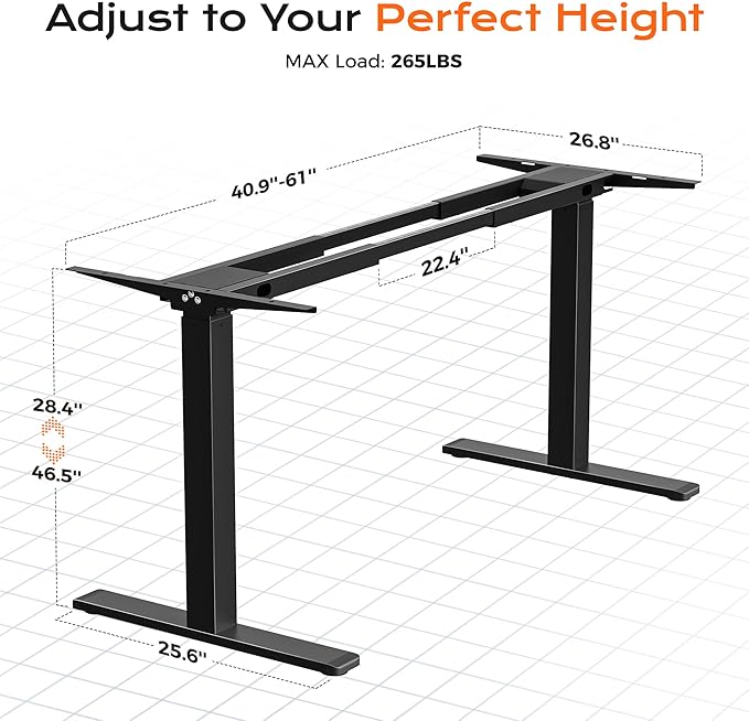 Huuger Dual Motor Electric Standing Desk Frame, Sit Stand up Desk Leg for 47.2” to 86.6” Desktop, Computer Desk Leg with Cable Tray, 3 Memory Height Presets, 2 Hooks, Black Frame Only