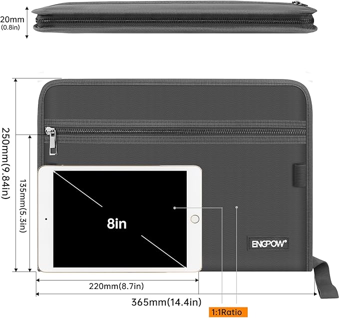 ENGPOW Accordion File Organizer,Fireproof 13 Pockets Expanding File Folder,Document Organizer Folder with Zipper＆Labels,Portable Home Travel Safe Storage for Letter A4 Files and More,Gray