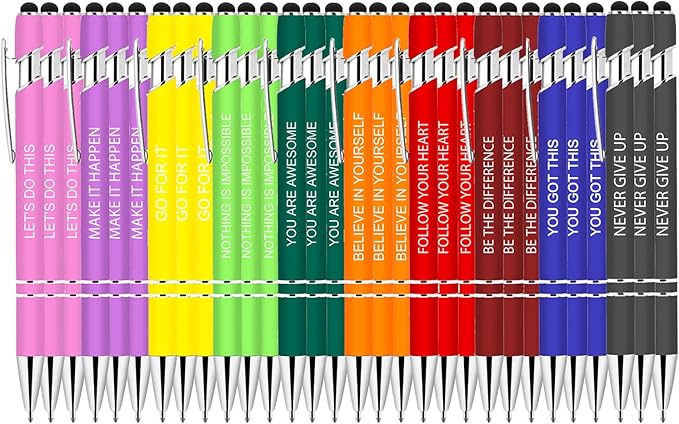 Luxeviss 30 Pcs Inspirational Pens Bulk - Motivational Ink Ballpoint Pen with Quotes Stylus Tip Nurse Gifts for School Coworkers Office Supplies Black Ink