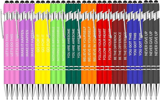 Luxeviss 30 Pcs Inspirational Pens Bulk - Motivational Ink Ballpoint Pen with Quotes Stylus Tip Nurse Gifts for School Coworkers Office Supplies Black Ink