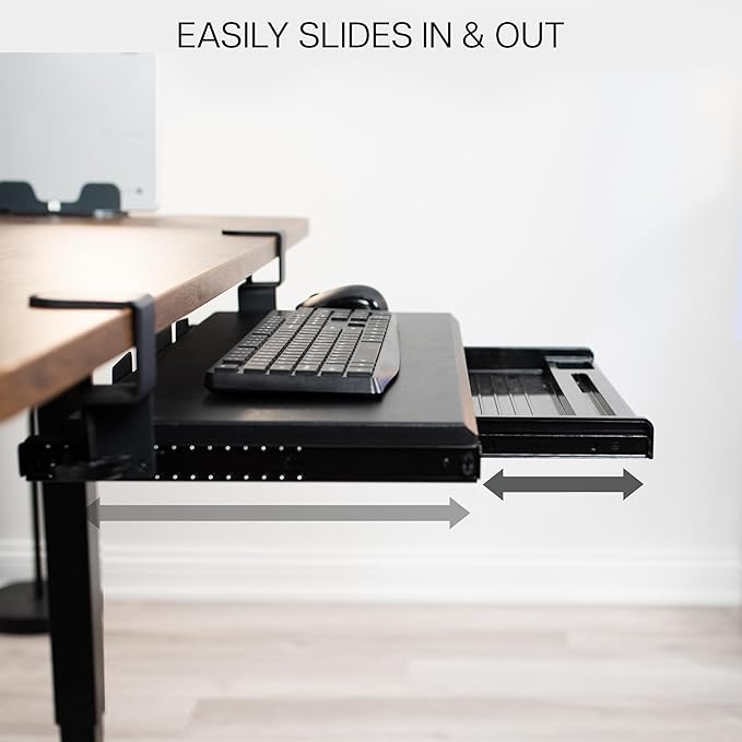 VIVO Large Keyboard Tray Under Desk Pull Out Platform with Pencil Drawer, Extra Sturdy C Clamp Mount, 27 (33 Including Clamps) x 11 inch Slide-Out Tray with Storage Drawer, Black, MOUNT-KB05-4D