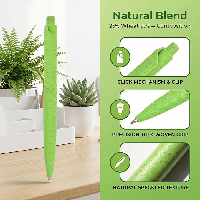 GreenMila Durable Pens, 1.0mm Ballpoint Pens Premium Writing Quality for School, Home & Daily Use - Pack of 4, Green