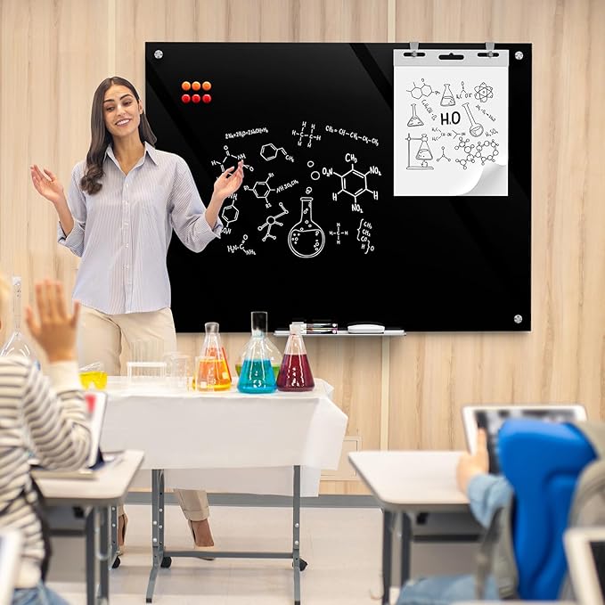 MaxGear Glass Whiteboard Wall Mounted, Frameless Magnetic Dry Erase Board, Tempered Glass, Steel-Backed, Non-Porous Smooth Surface, Floating Design, Accessories Included, for Office Home Classroom