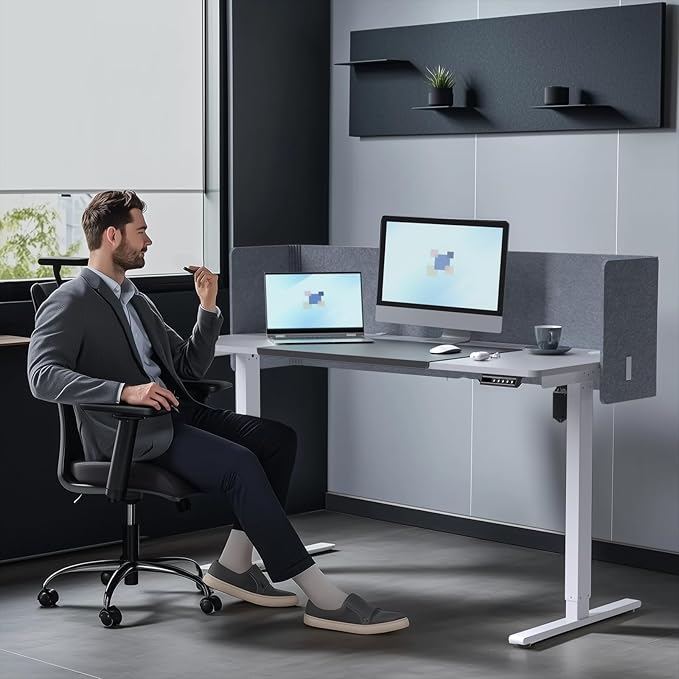 ERGO COLLECT Desk Privacy Panel,2PCS L-Shaped Clamp-On Office Desk Divider,2-in-1 Adjustable Acoustic Desktop Partition Or Under Desk Modesty Screen,for Office,Home,Felt(Grey, 47.2" x 17.7")