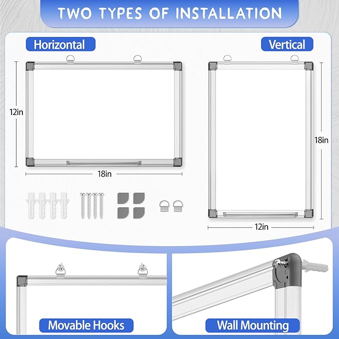 Grtard 18" x 12" White Board Dry Erase, Magnetic Dry Erase Boards, Hanging Magnetic Whiteboard with Marker and Strong Magnets, Dry Erase Board for Wall, White Boards Dry Erase for School, Office, Home