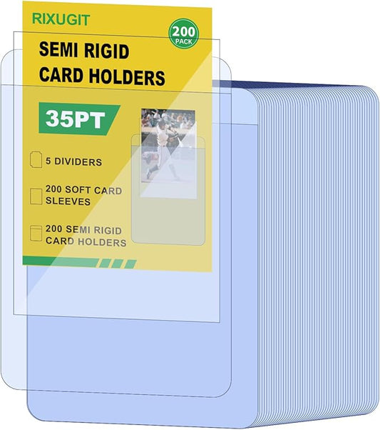 400ct Card Protectors - Includes 200ct Semi Rigid Card Holders & 200ct Soft Card Sleeves, Semi Rigid Baseball Cards Sleeves Protectors, Fits Graded Trading Cards, Semi Rigid Card Sleeve