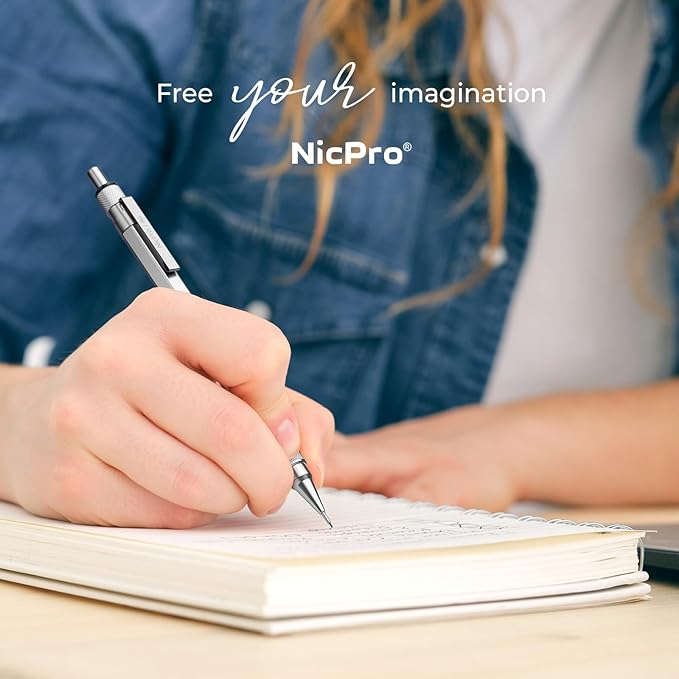 Nicpro Blocky Gear 0.7 mm Mechanical Pencils Set in Case, Metal Pencil with Lead Refills, Eraser for Professional & Adult Art Writing Drafting Drawing