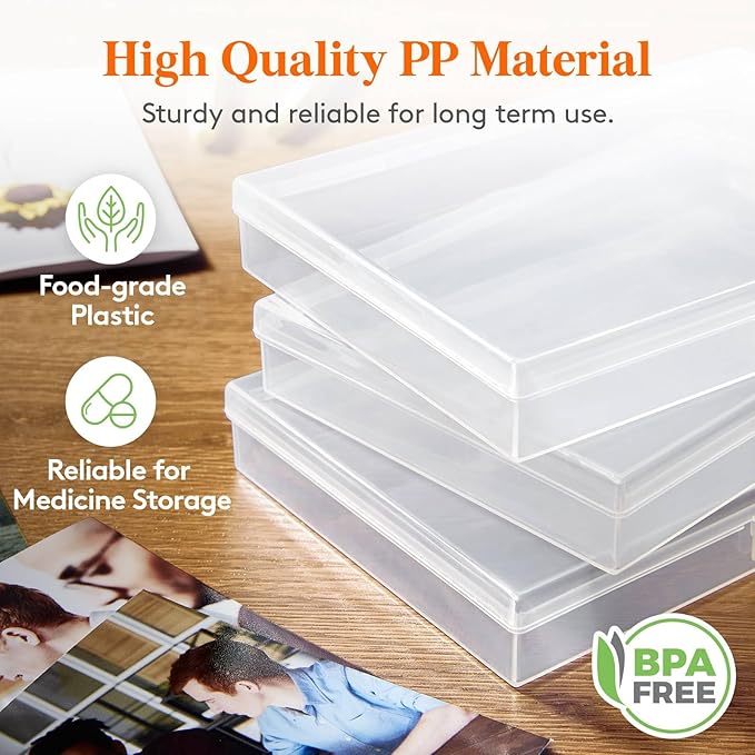 Lifewit 4x6 Photo Storage Box, 14 pcs Inner Photo Case with Lids, Clear Photo Organizers with 1 Sheet Label Sticker, Plastic Craft Storage Box for Seeds Sticker Cards Pictures Stamps Office Supplies