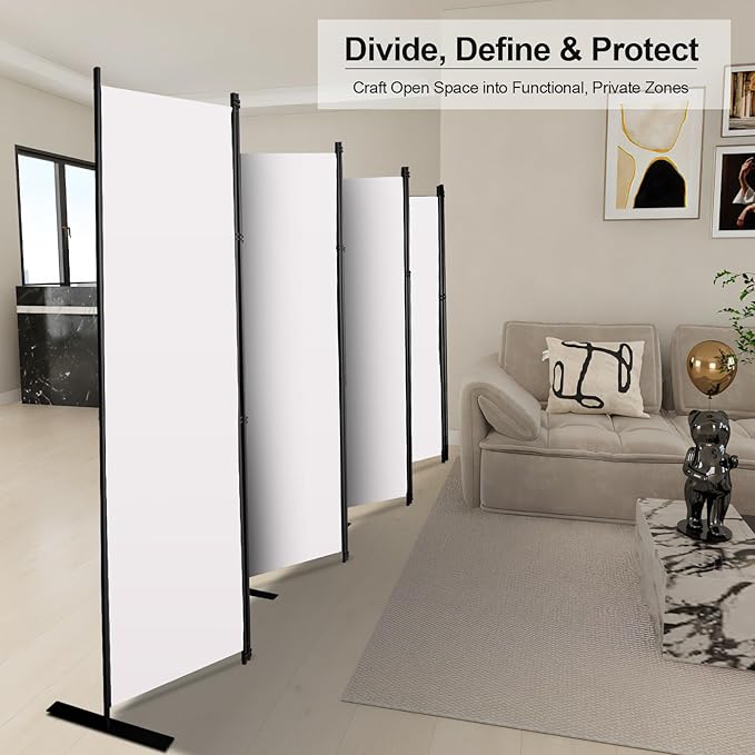 MAYOLIAH 8-Panel White Room Divider 6ft Tall Folding Privacy Screen Portable Office Partition Indoor Wall Separator 160" W X 72" H