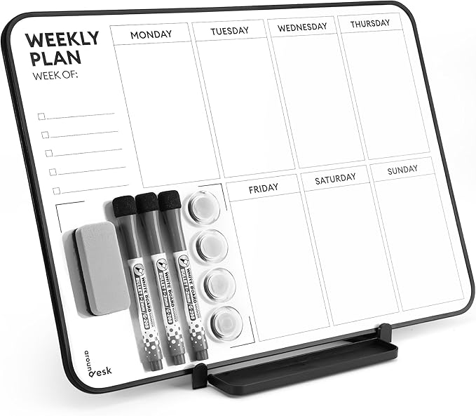 Aroundesk Double Sided Weekly Dry Erase Board with Stand 16"x12", to-do List White Board Calendar Dry Erase, Desktop Whiteboard Calendar, Schedule Board, Message Board, Menu Board for Home Office