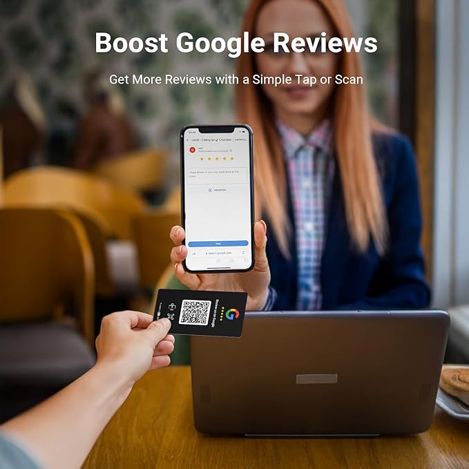 HotLabel Review Card 3-Pack + For Boosting Business Reviews + Black + NFC Tap & QR Code + Supports 3 Different Stores or Same + All Phones Compatible + No App/Subscription