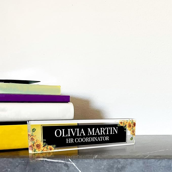Signs ByLITA Floral Pattern Customized Nameplate | Harvest Sun Personalized Full Color Acrylic Desk Sign