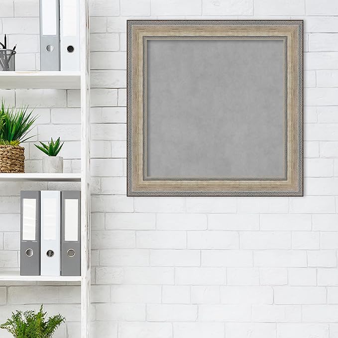 Amanti Art Silver Framed Magnetic Board 25x25 Medium Vision Board for use with Magnets, 100% Metal Sheet to Display Items as Office Decor or for Home Organization in mudroom, Kitchen or Kids Room