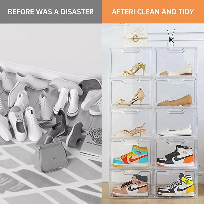 KOKOIN Magnetic Acrylic Clear Shoe Boxes – 360° Transparent Stackable Sneaker Storage & Organizer Box, Professional Shoe Display Case & Multipurpose Storage Bin for Closet (5pcs)
