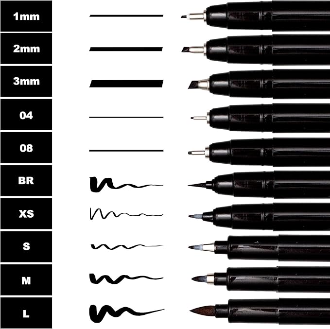 Craft 'n' Beyond Calligraphy Brush Pens Pack of 10 Markers for Hand Lettering, Art Drawing, Sketching, Scrapbooking, Writing, Journaling tip - Beginner Kit with Fadeproof Black Ink