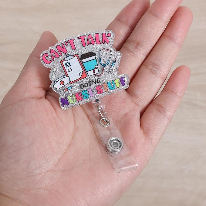 Can't Talk Doing Nurse Stuff Funny Nurses Badge Reel, Retractable ID Card Badge Holders, Medical Badge Clip for ER ED ICU RN LPN LVN Nursing Student Night Shift Nurse Ambulatory Care Clinics Surgical