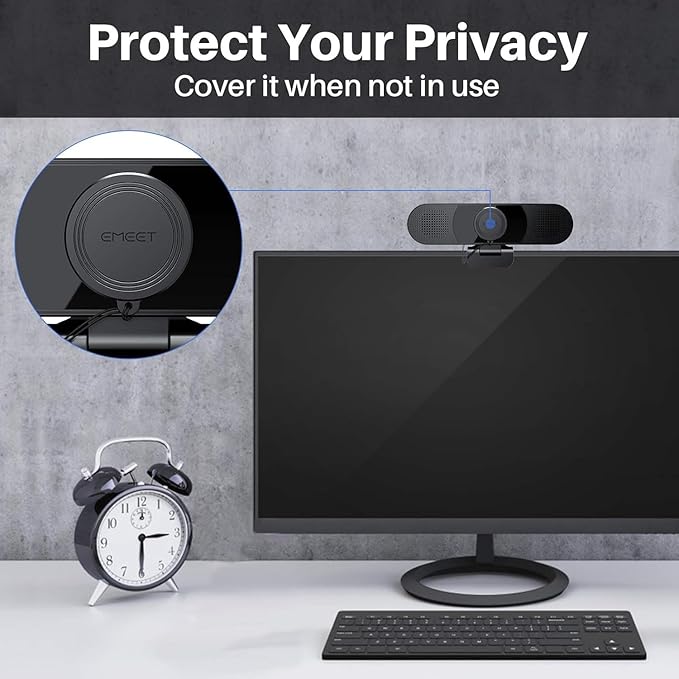 EMEET C980 PRO 3-in-1 1080P Webcam with Microphone and Speaker, 60°-98° Wide Angle Webcam w/ 4 Noise Cancel Mics, 2 Speakers, Auto Low Light Correction W/Cover, USB Camera for Online Conference/Class