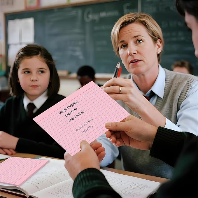 JINMIKEJI Pink Ruled Index Cards 5x7 Inch - 50 Pack Study Flash Cards for School, Office & Home, Durable Note Cards with Lines