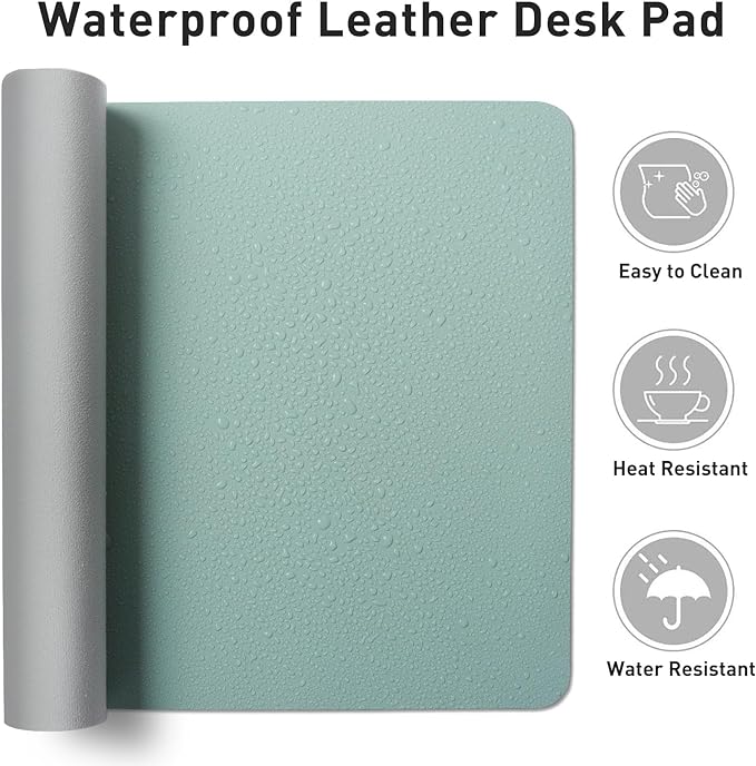 Aothia Leather Desk Pad Protector, Mouse Pad, Office Desk Mat, Non-Slip PU Leather Desk Blotter, Laptop Desk Pad, Waterproof Desk Writing Pad for Office and Home (23.6" x 13.7", Light Blue)