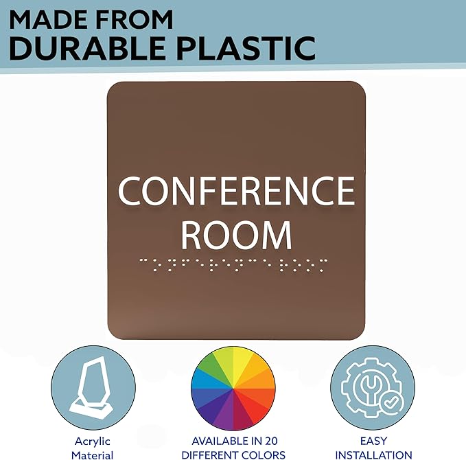 ADA CENTRAL SIGNS - 6" X6" Conference Room Sign- ADA Compliant Tactile Graphics Grade 2 Braille Text Acrylic Wall Signs - Authorized Personnel Only, Meeting Privacy Door Sign for Schools, and Offices