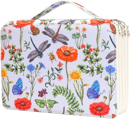 Vomgomfom Colored Pencil Case - 200 Slots Holder With Zipper Closure, Twill Fabric Large Capacity for Watercolor Pens or Markers, Organizer for Artist (White)