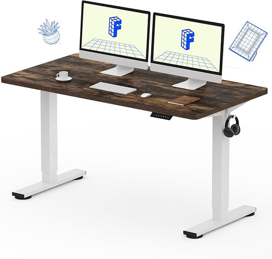 FLEXISPOT EN1 One-Piece Standing Desk with 1-Inch Thick Seamless Desktop, 55"x28" Electric Height Adjustable Desk for Home Office, Multi-Monitor Setups & Easy Assembly, Rustic Brown