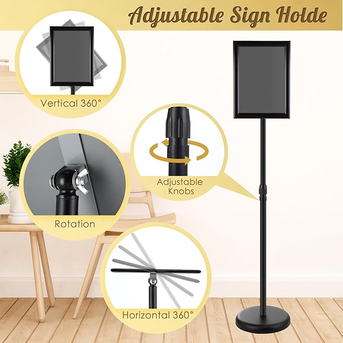 LEIFIDE 4 Pack Sign Holder Stand 8.5 x 11'' Adjustable Heavy Duty Pedestal Floor Sign Holder Poster Stand for Outdoor Indoor Advertising, Rotatable, Vertical & Horizontal View Displayed(Black)