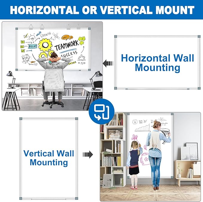 Max-officoo White Board Dry Erase Whiteboard for Wall 72" x 48" Aluminum Presentation Magnetic Whiteboards with 4 Hooks, 12 Magnets, 3 Markers & 1 Eraser