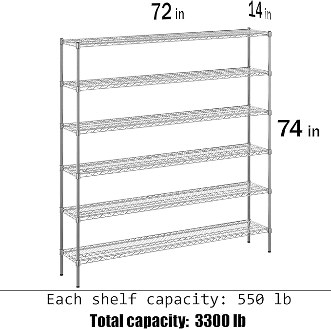 Regal Altair 14" Deep x 72" Wide x 74" Height Wire Shelving Kit | 6-Tier | NSF Commercial Storage Rack Unit