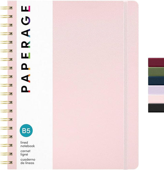 PAPERAGE Lined Spiral Journal Notebook, (Blush), 160 Pages, Large B5 Hardcover Journal for Women & Men, 10 in x 8.15 in - 100 GSM, Thick Paper, Spiral Notebook for Work, School & Journaling