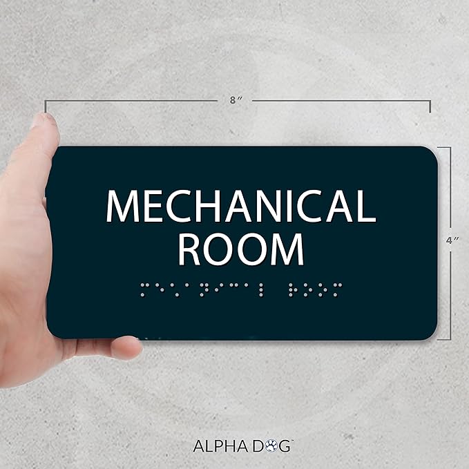 ALPHA DOG ADA SIGNS - Mechanical Room Sign with Braille for Your Business, 4x8 Inch, ADA Compliant, Indoor or Outdoor, Easy Installation, Made in the USA, Black