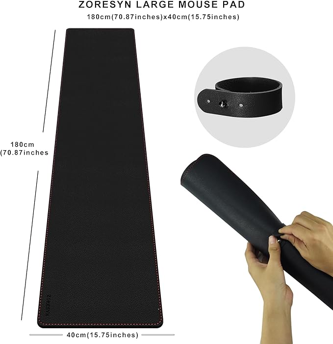 ZORESYN Extra Large Desk Mat (70.9 "x15.8) - PU Leather Multipurpose Table Pad for Dining Table, Coffee Table, Office & Home - Waterproof Desk Mat for Keyboard, Mouse, and Writing (Black)
