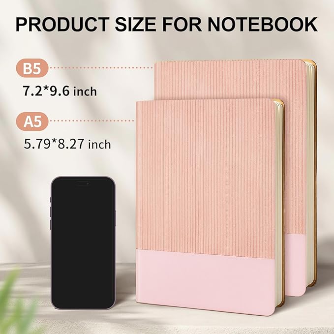 TSFPapier Lined Journal Notebook for Work College Ruled Note Book 5.79"x8.27" A5 PU Leather Daily Journaling 216 Pages for Women Men Writing Home School Supplies Business (Pink)